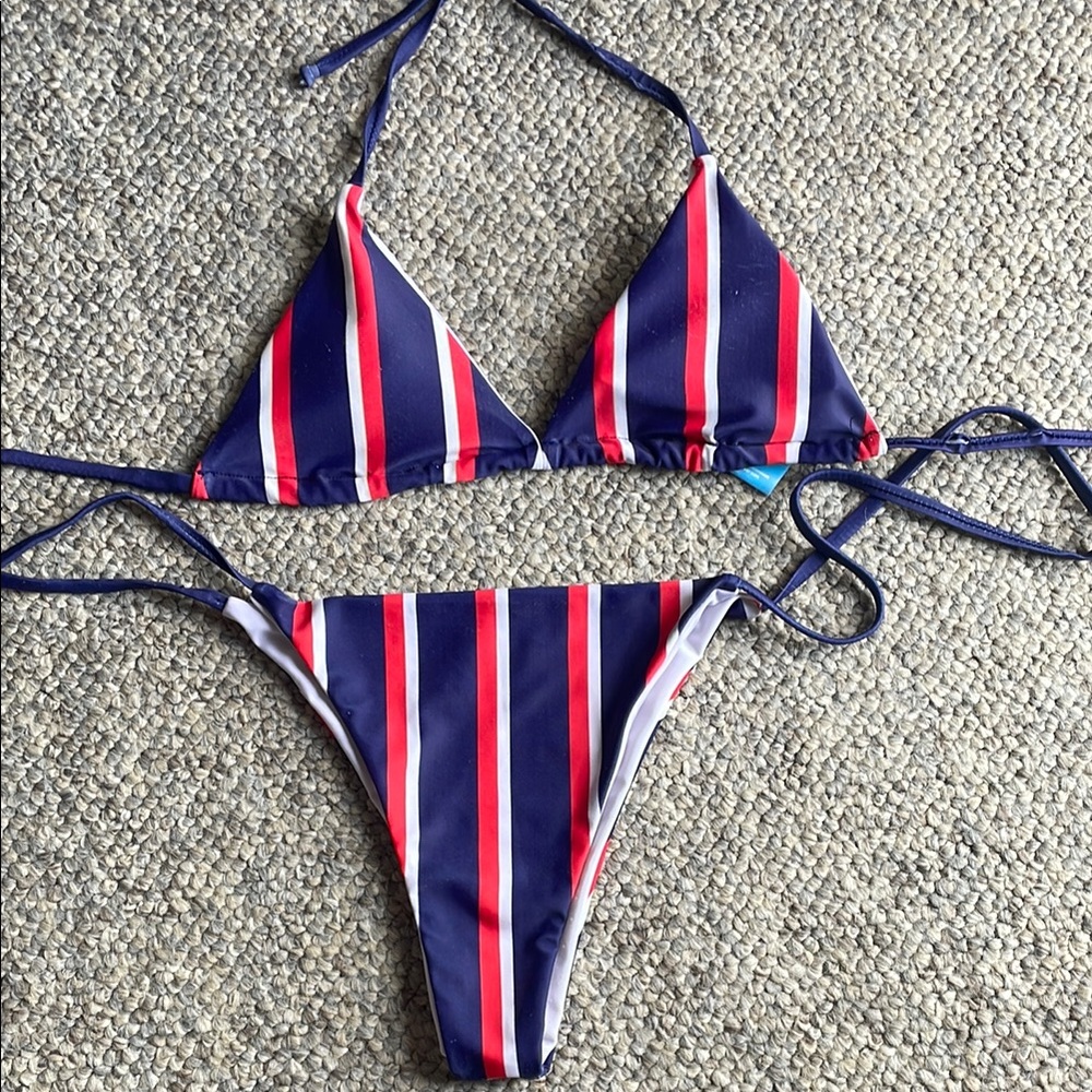 Striped Blue and Red Bikini Set